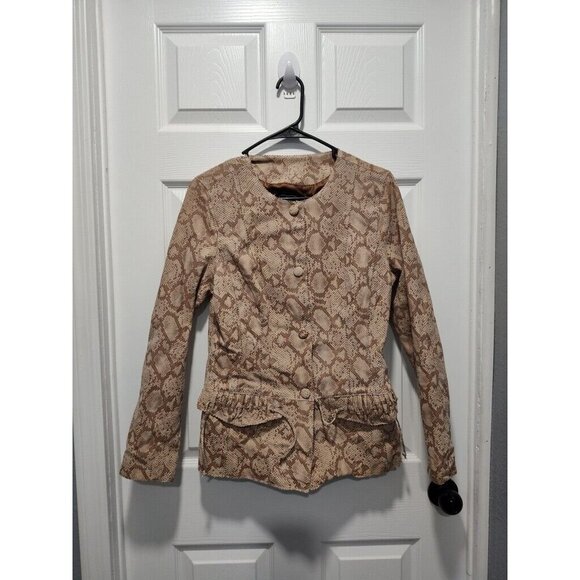 Chi By Falchi Ladies Cream Tan Snake Skin 100%‎ Leather Collarless Blazer Small - Picture 1 of 11